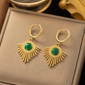 Retro Waterproof Green Stone Earrings