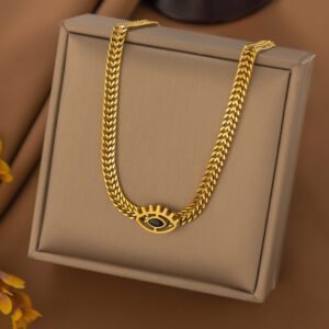 Vintage Eye Shaped Gold Plated Necklace