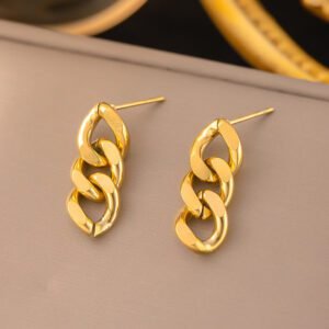 Fancy Chained Gold Plated Earrings