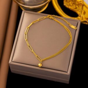 Minimal Multichained Gold Plated Bead Charm Bracelet / Anklet