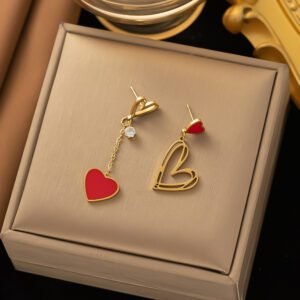 Red Heart Charm Different Gold Plated Earrings