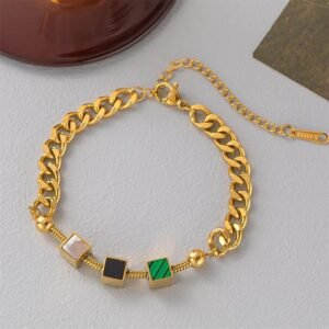 Thick Chained Cube Shaped Multi-Charm Waterproof Bracelet / Anklet