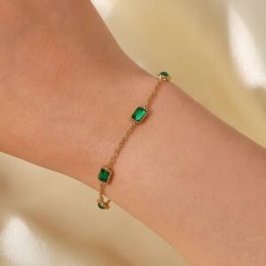 Green Crystal-Studded Thin Chained Bracelet / Anklet