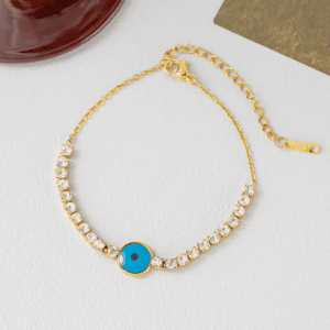 Evil Eye With Studded Crystal Gold Plated Bracelet / Anklet