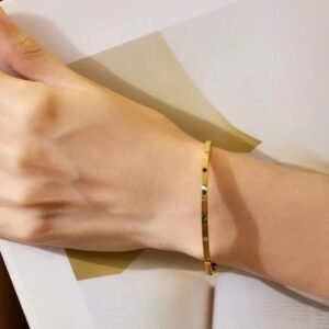 Minimal Crystal Studded Gold Plated Bangle