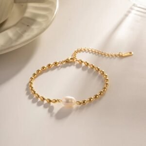 Pearl Studded Fancy Chained Gold Plated Bracelet / Anklet