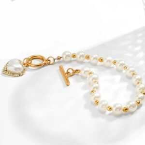 Pearl Beads Heart Charmed Gold Plated Bracelet