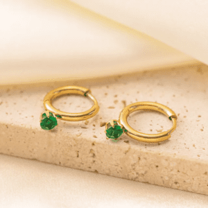 Gold Plate Minimal Beautiful Green Crystal Studded Earrings