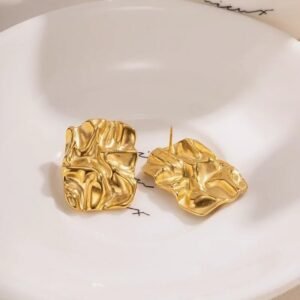 Gold Plated Wriknled Paper Patern Earrings