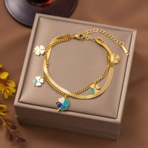 Gold Plated Leaf Charm High Quality Bracelet