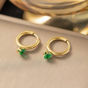 Gold Plate Minimal Beautiful Green Crystal Studded Earrings