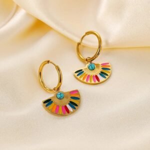 Gold Plated Prism Fan Hoop Earrings