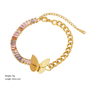 Premium Gold Plated Butterfly Multi Stones Bracelet / Anklet