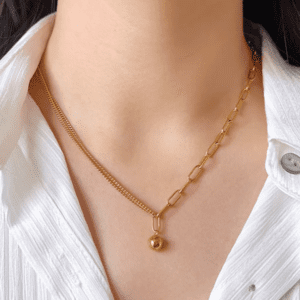 Multi Layered Chain Hanging Ball Gold Plated Necklace