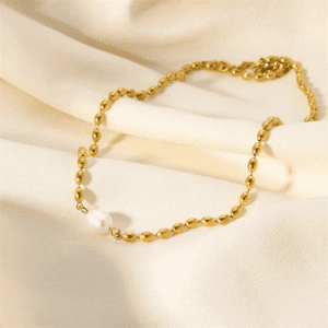 Pearl Studded Fancy Chained Gold Plated Necklace