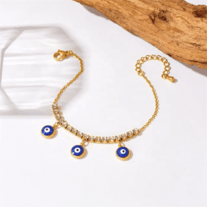 Crystal Studded Evil Eye Gold Plated Bracelet / Anklet