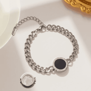 Dual Side Black White Stainless Steel Thick Chain Bracelet