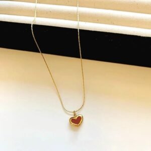 Minimal Maroon Heart Gold Plated Necklace