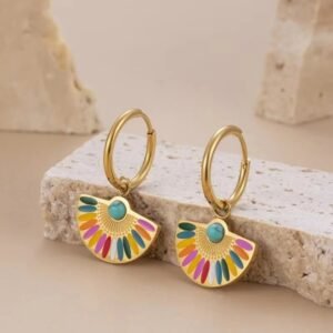 Gold Plated Prism Fan Hoop Earrings