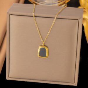 Elegant Matt Black Stone Gold Plated Neckalce