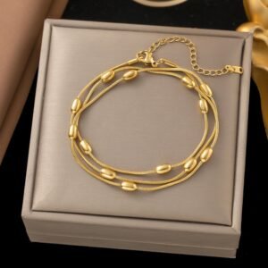 4 Layered Multi Beads Gold Plated Bracelet