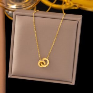 Minimal Tangled Rings Gold Plated Necklace